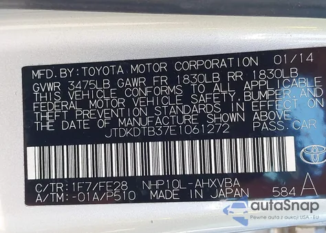 2014 Toyota Prius C One из США, поврежденный, VIN JTDKDTB37E1061272